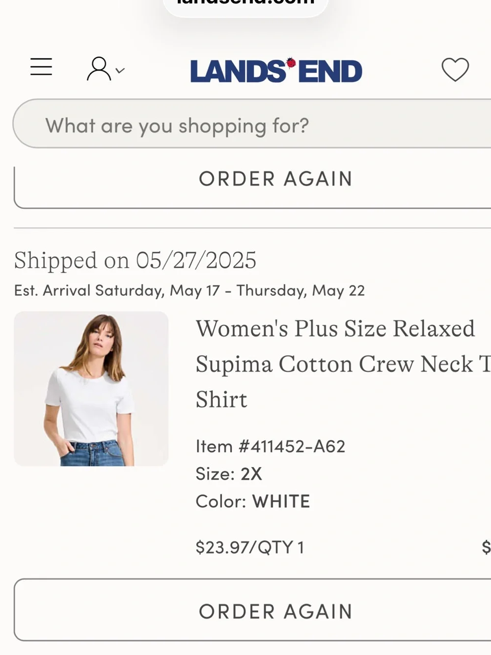 Lands End Women’s Relaxed Fit White Supima Crewneck T-Shirt